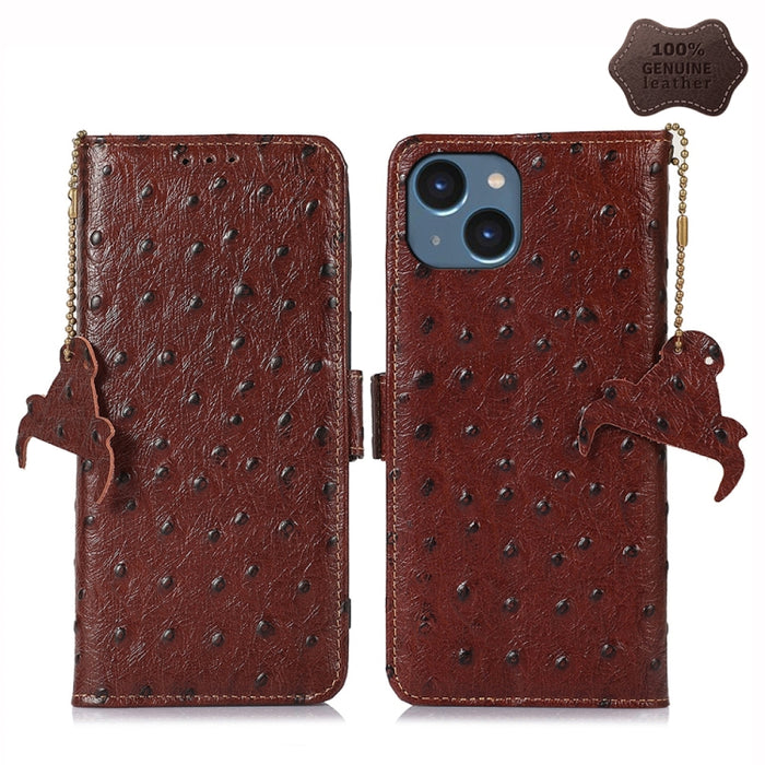Estuche para teléfono RFID de cuero genuino con patrón de avestruz, iPhone 16e, For iPhone 15 Pro Max, For iPhone 15 Pro, For iPhone 15 Plus, For iPhone 15, For iPhone 14 Plus, For iPhone 14, For iPhone 14 Pro, For iPhone 14 Pro Max