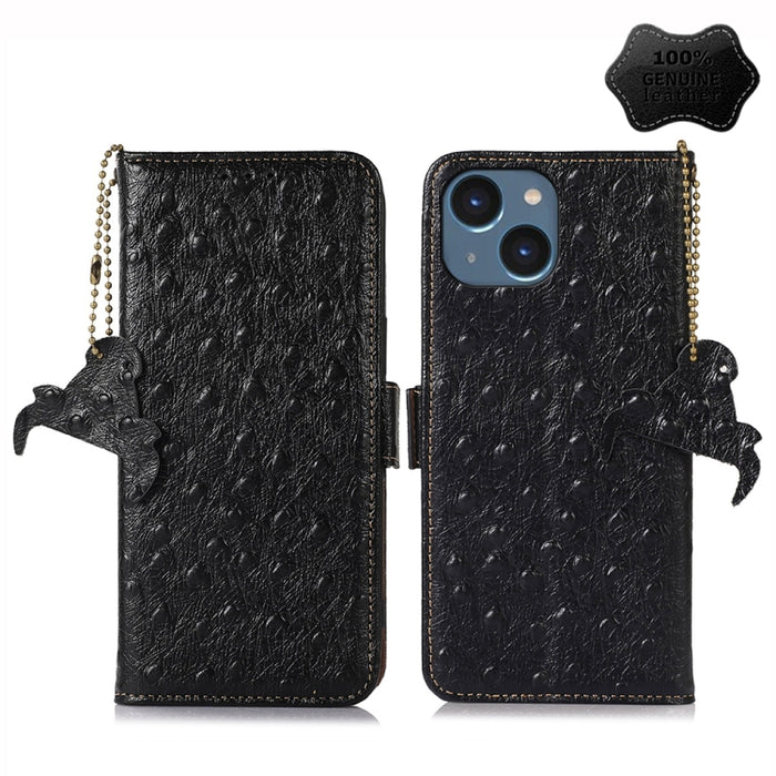 Estuche para teléfono RFID de cuero genuino con patrón de avestruz, iPhone 16e, For iPhone 15 Pro Max, For iPhone 15 Pro, For iPhone 15 Plus, For iPhone 15, For iPhone 14 Plus, For iPhone 14, For iPhone 14 Pro, For iPhone 14 Pro Max