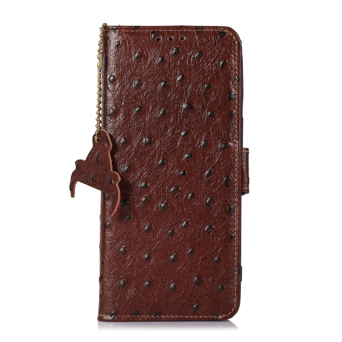 Estuche para teléfono RFID de cuero genuino con patrón de avestruz, iPhone 16e, For iPhone 15 Pro Max, For iPhone 15 Pro, For iPhone 15 Plus, For iPhone 15, For iPhone 14 Plus, For iPhone 14, For iPhone 14 Pro, For iPhone 14 Pro Max