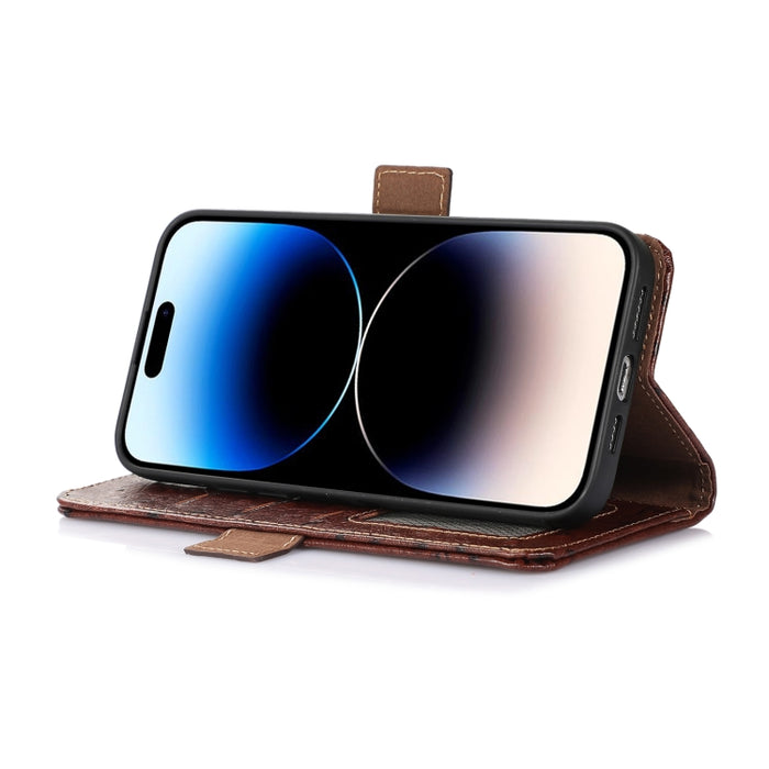 Estuche para teléfono RFID de cuero genuino con patrón de avestruz, iPhone 16e, For iPhone 15 Pro Max, For iPhone 15 Pro, For iPhone 15 Plus, For iPhone 15, For iPhone 14 Plus, For iPhone 14, For iPhone 14 Pro, For iPhone 14 Pro Max