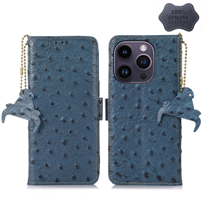Estuche para teléfono RFID de cuero genuino con patrón de avestruz, iPhone 16e, For iPhone 15 Pro Max, For iPhone 15 Pro, For iPhone 15 Plus, For iPhone 15, For iPhone 14 Plus, For iPhone 14, For iPhone 14 Pro, For iPhone 14 Pro Max