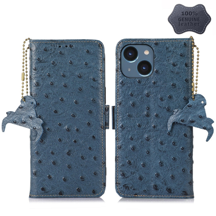 Estuche para teléfono RFID de cuero genuino con patrón de avestruz, iPhone 16e, For iPhone 15 Pro Max, For iPhone 15 Pro, For iPhone 15 Plus, For iPhone 15, For iPhone 14 Plus, For iPhone 14, For iPhone 14 Pro, For iPhone 14 Pro Max