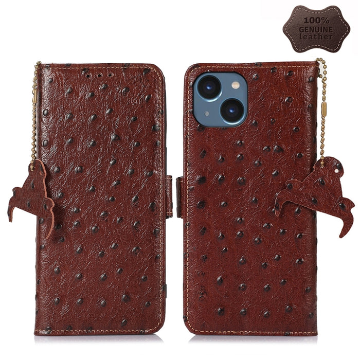 Estuche para teléfono RFID de cuero genuino con patrón de avestruz, iPhone 16e, For iPhone 15 Pro Max, For iPhone 15 Pro, For iPhone 15 Plus, For iPhone 15, For iPhone 14 Plus, For iPhone 14, For iPhone 14 Pro, For iPhone 14 Pro Max