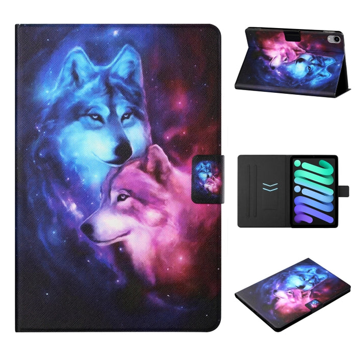 Estuche para tableta inteligente de cuero con diseño de dibujo coloreado