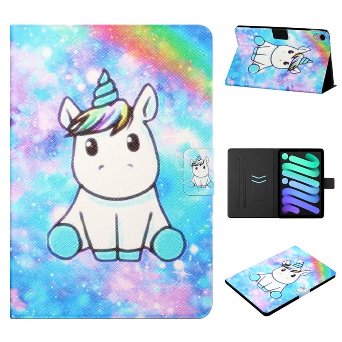Estuche para tableta inteligente de cuero con diseño de dibujo coloreado