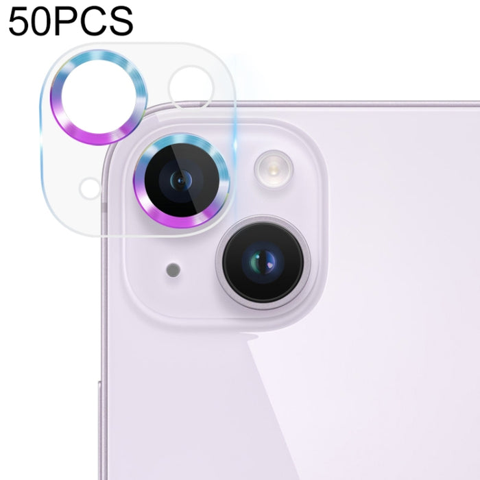 50 piezas de película de cámara trasera de textura de CD de vidrio templado, For iPhone 14 / 14 Plus (50 PCS)