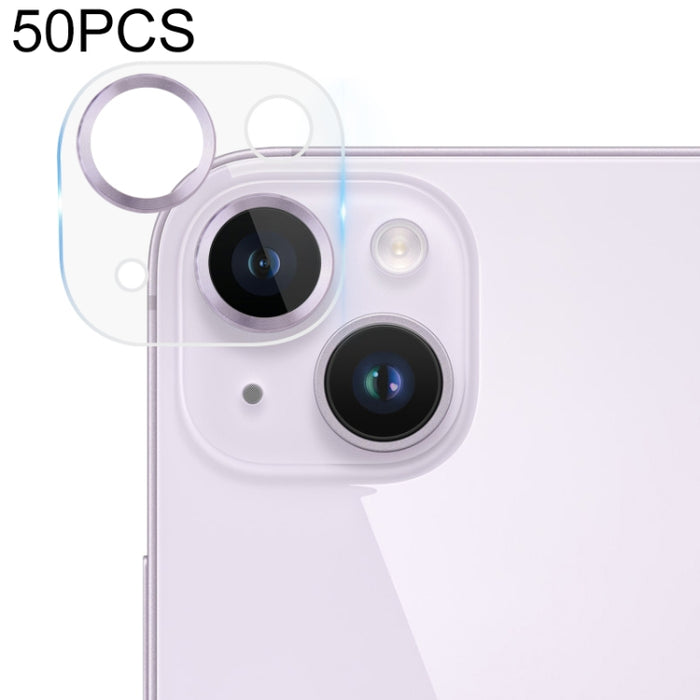 50 piezas de película de cámara trasera de textura de CD de vidrio templado, For iPhone 14 / 14 Plus (50 PCS)