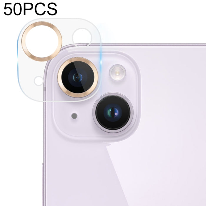 50 piezas de película de cámara trasera de textura de CD de vidrio templado, For iPhone 14 / 14 Plus (50 PCS)
