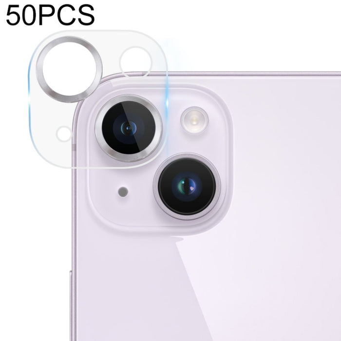 50 piezas de película de cámara trasera de textura de CD de vidrio templado, For iPhone 14 / 14 Plus (50 PCS)