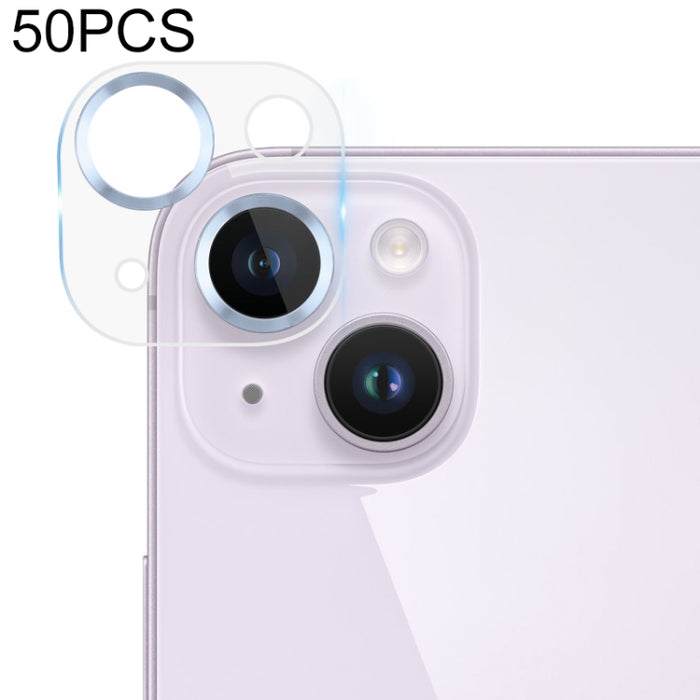50 piezas de película de cámara trasera de textura de CD de vidrio templado, For iPhone 14 / 14 Plus (50 PCS)