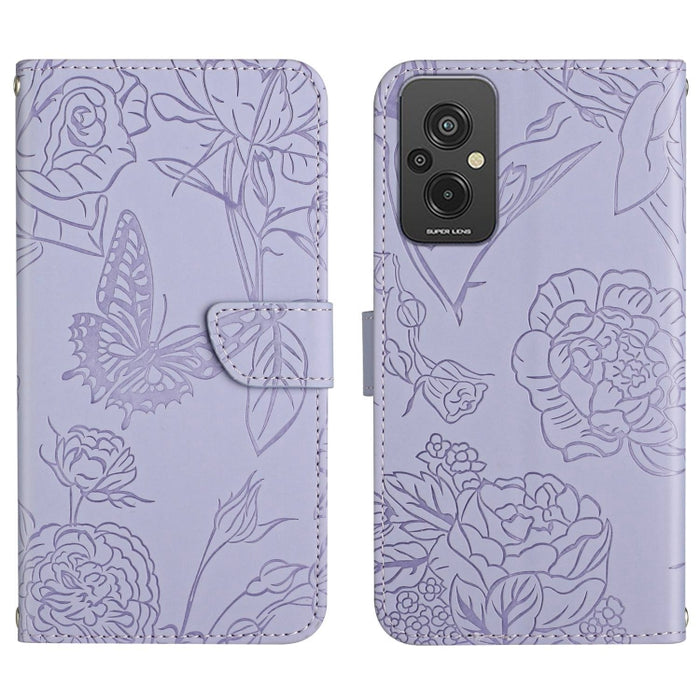 HT03 Skin Feel Butterfly Estuche de cuero con tapa en relieve para teléfono, For Xiaomi Redmi 11 Prime 4G, For Xiaomi Redmi 11 Prime 5G, For Xiaomi Redmi Note 12 China, For Xiaomi Redmi Note 12 Pro 5G China                                              ...
