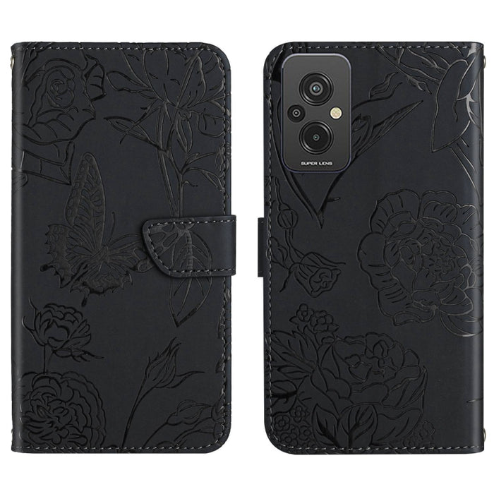HT03 Skin Feel Butterfly Estuche de cuero con tapa en relieve para teléfono, For Xiaomi Redmi 11 Prime 4G, For Xiaomi Redmi 11 Prime 5G, For Xiaomi Redmi Note 12 China, For Xiaomi Redmi Note 12 Pro 5G China                                              ...