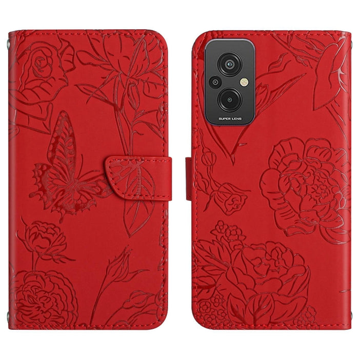 HT03 Skin Feel Butterfly Estuche de cuero con tapa en relieve para teléfono, For Xiaomi Redmi 11 Prime 4G, For Xiaomi Redmi 11 Prime 5G, For Xiaomi Redmi Note 12 China, For Xiaomi Redmi Note 12 Pro 5G China                                              ...