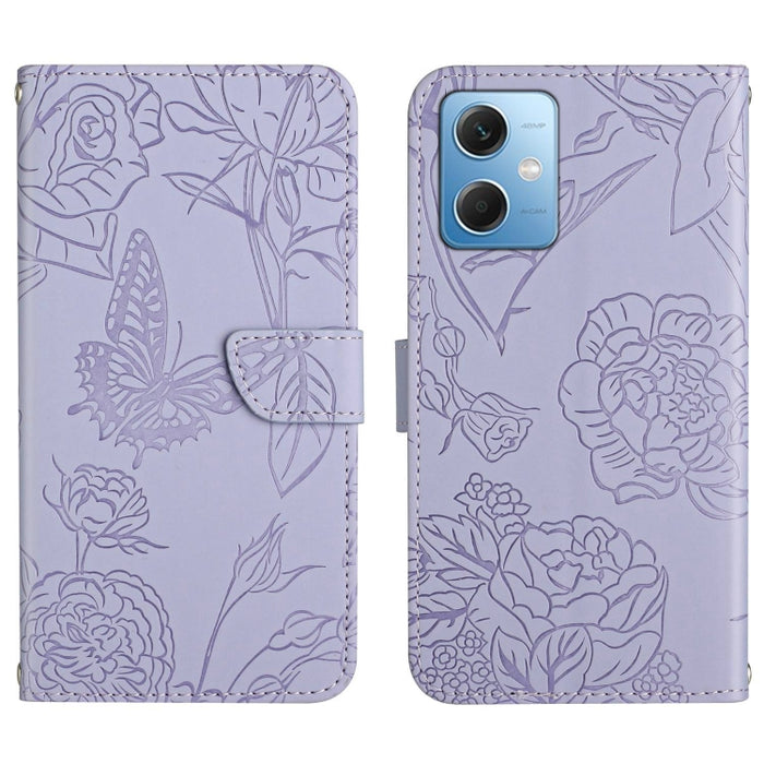 HT03 Skin Feel Butterfly Estuche de cuero con tapa en relieve para teléfono, For Xiaomi Redmi 11 Prime 4G, For Xiaomi Redmi 11 Prime 5G, For Xiaomi Redmi Note 12 China, For Xiaomi Redmi Note 12 Pro 5G China                                              ...