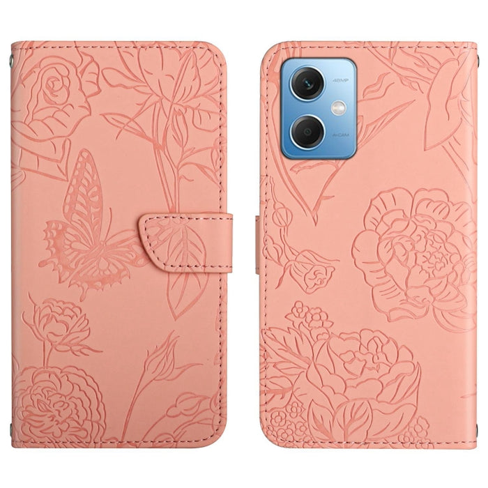 HT03 Skin Feel Butterfly Estuche de cuero con tapa en relieve para teléfono, For Xiaomi Redmi 11 Prime 4G, For Xiaomi Redmi 11 Prime 5G, For Xiaomi Redmi Note 12 China, For Xiaomi Redmi Note 12 Pro 5G China                                              ...