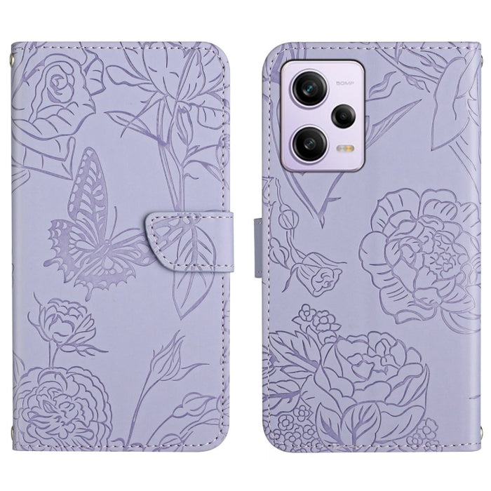 HT03 Skin Feel Butterfly Estuche de cuero con tapa en relieve para teléfono, For Xiaomi Redmi 11 Prime 4G, For Xiaomi Redmi 11 Prime 5G, For Xiaomi Redmi Note 12 China, For Xiaomi Redmi Note 12 Pro 5G China                                              ...