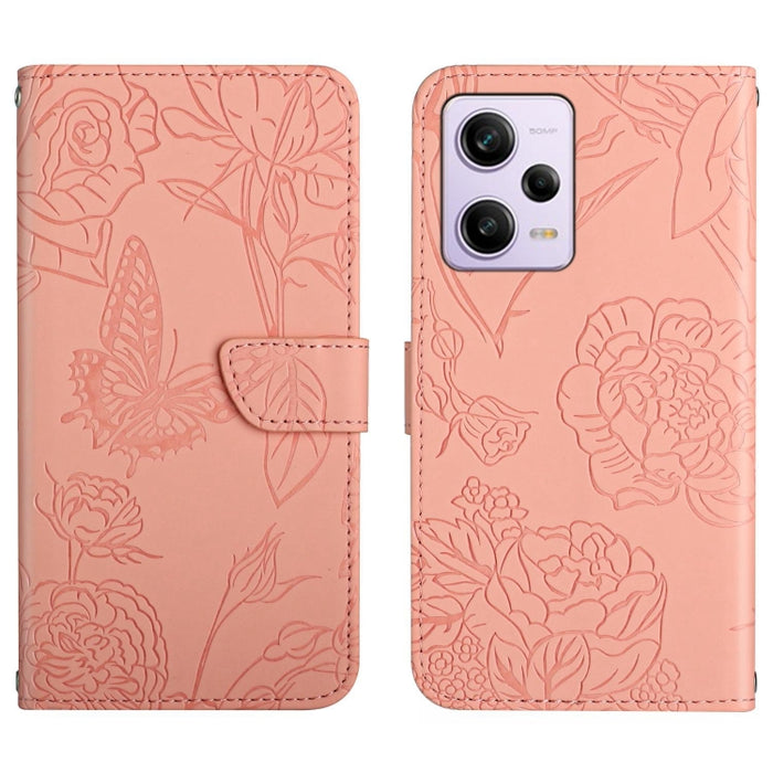 HT03 Skin Feel Butterfly Estuche de cuero con tapa en relieve para teléfono, For Xiaomi Redmi 11 Prime 4G, For Xiaomi Redmi 11 Prime 5G, For Xiaomi Redmi Note 12 China, For Xiaomi Redmi Note 12 Pro 5G China                                              ...