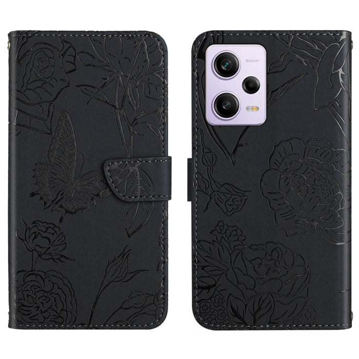 HT03 Skin Feel Butterfly Estuche de cuero con tapa en relieve para teléfono, For Xiaomi Redmi 11 Prime 4G, For Xiaomi Redmi 11 Prime 5G, For Xiaomi Redmi Note 12 China, For Xiaomi Redmi Note 12 Pro 5G China                                              ...