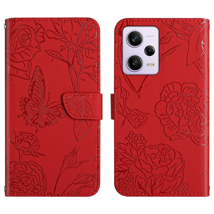 HT03 Skin Feel Butterfly Estuche de cuero con tapa en relieve para teléfono, For Xiaomi Redmi 11 Prime 4G, For Xiaomi Redmi 11 Prime 5G, For Xiaomi Redmi Note 12 China, For Xiaomi Redmi Note 12 Pro 5G China                                              ...