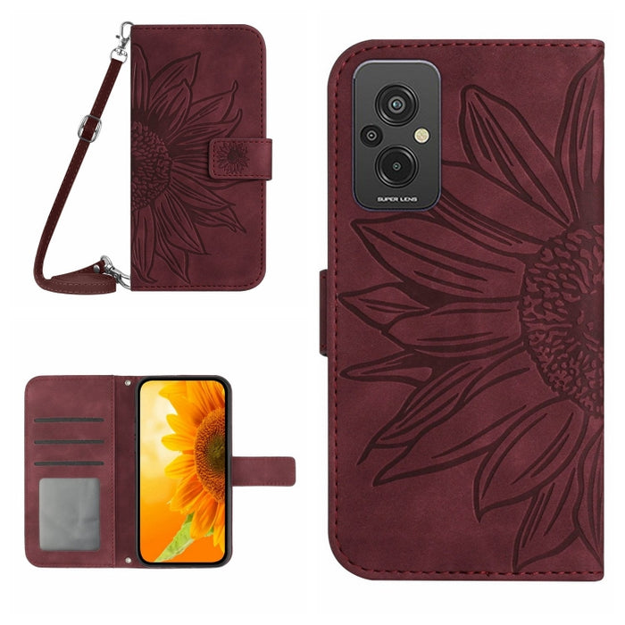 Skin Feel Sun Flower Pattern Flip Funda de cuero para teléfono con cordón, For Xiaomi Redmi 11 Prime 4G, For Xiaomi Redmi 11 Prime 5G, For Xiaomi Redmi Note 12 China, For Xiaomi Redmi Note 12 Pro 5G China                                                ...