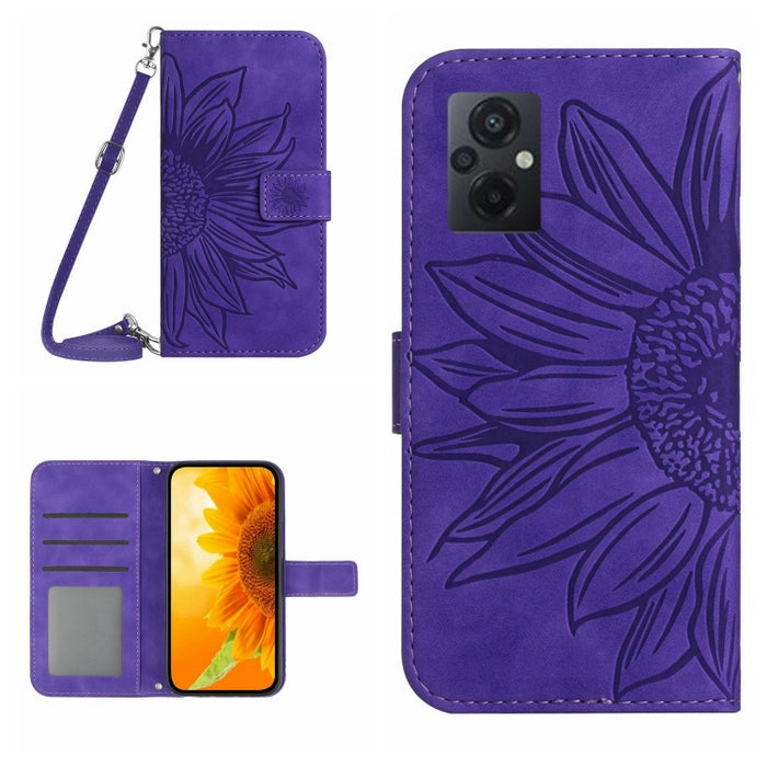 Skin Feel Sun Flower Pattern Flip Funda de cuero para teléfono con cordón, For Xiaomi Redmi 11 Prime 4G, For Xiaomi Redmi 11 Prime 5G, For Xiaomi Redmi Note 12 China, For Xiaomi Redmi Note 12 Pro 5G China                                                ...