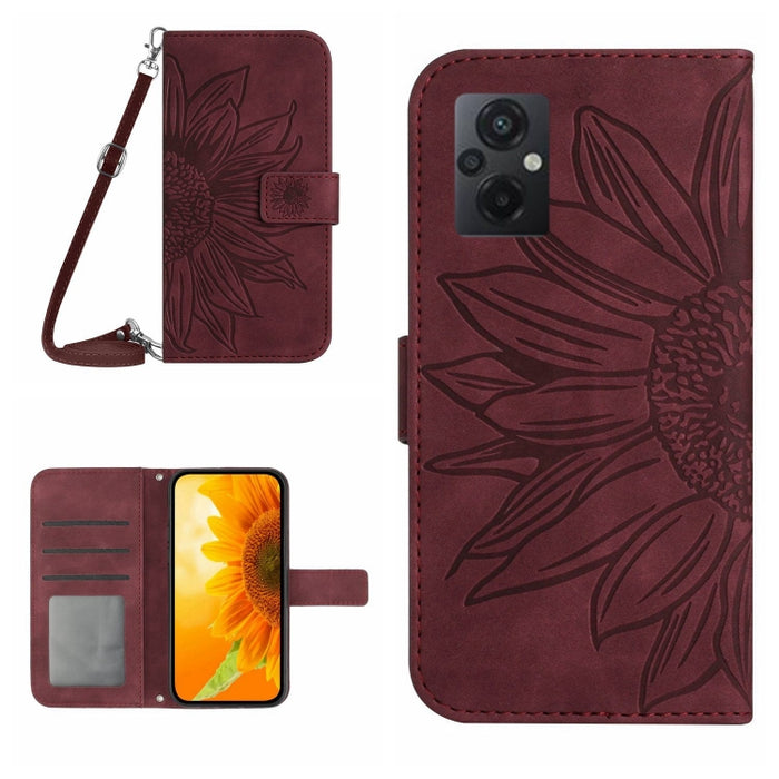 Skin Feel Sun Flower Pattern Flip Funda de cuero para teléfono con cordón, For Xiaomi Redmi 11 Prime 4G, For Xiaomi Redmi 11 Prime 5G, For Xiaomi Redmi Note 12 China, For Xiaomi Redmi Note 12 Pro 5G China                                                ...