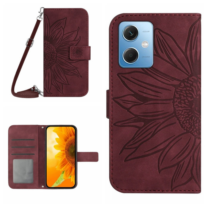 Skin Feel Sun Flower Pattern Flip Funda de cuero para teléfono con cordón, For Xiaomi Redmi 11 Prime 4G, For Xiaomi Redmi 11 Prime 5G, For Xiaomi Redmi Note 12 China, For Xiaomi Redmi Note 12 Pro 5G China                                                ...
