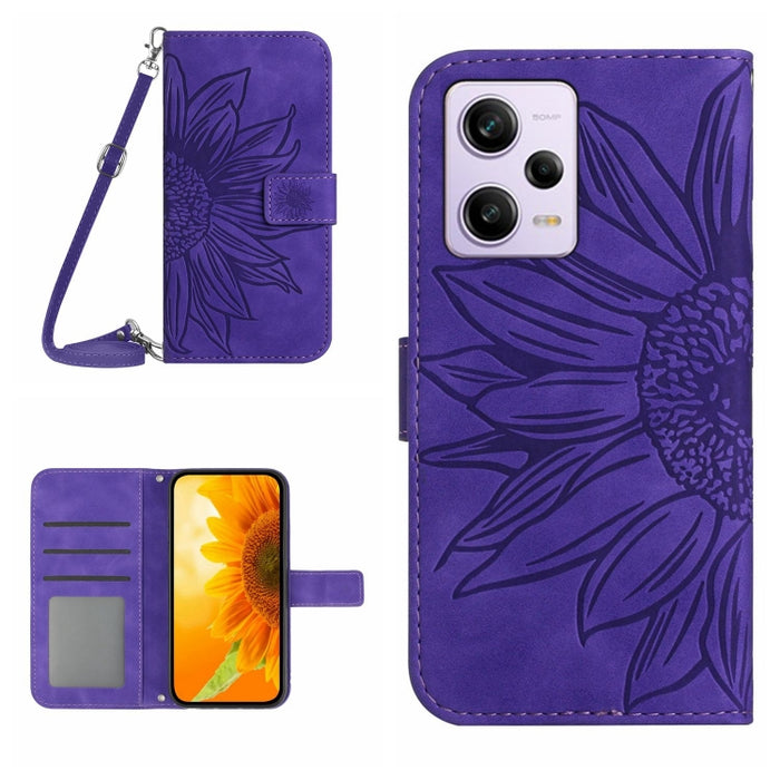 Skin Feel Sun Flower Pattern Flip Funda de cuero para teléfono con cordón, For Xiaomi Redmi 11 Prime 4G, For Xiaomi Redmi 11 Prime 5G, For Xiaomi Redmi Note 12 China, For Xiaomi Redmi Note 12 Pro 5G China                                                ...