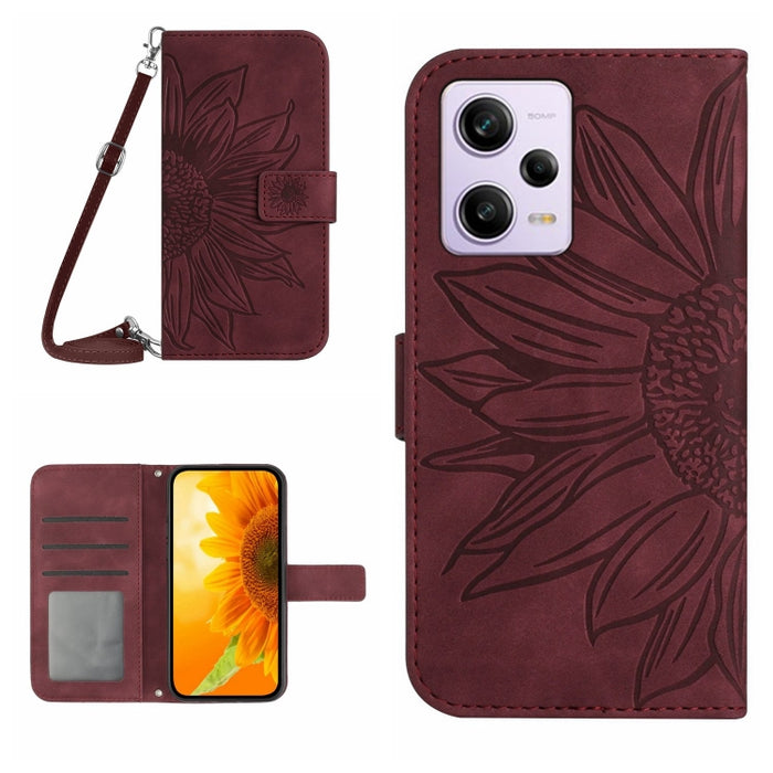Skin Feel Sun Flower Pattern Flip Funda de cuero para teléfono con cordón, For Xiaomi Redmi 11 Prime 4G, For Xiaomi Redmi 11 Prime 5G, For Xiaomi Redmi Note 12 China, For Xiaomi Redmi Note 12 Pro 5G China                                                ...