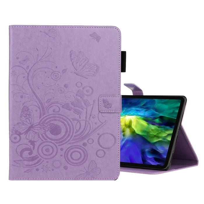 Estuche de cuero con tapa horizontal con estampado de mariposas con soporte y ranura para tarjeta