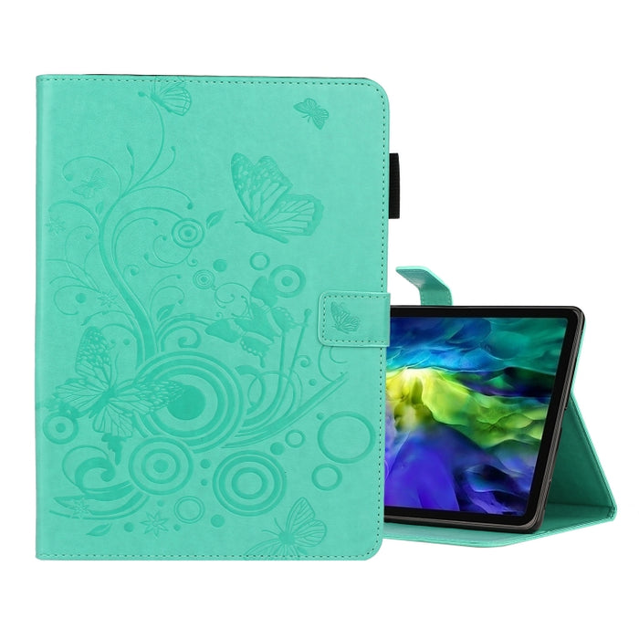 Estuche de cuero con tapa horizontal con estampado de mariposas con soporte y ranura para tarjeta