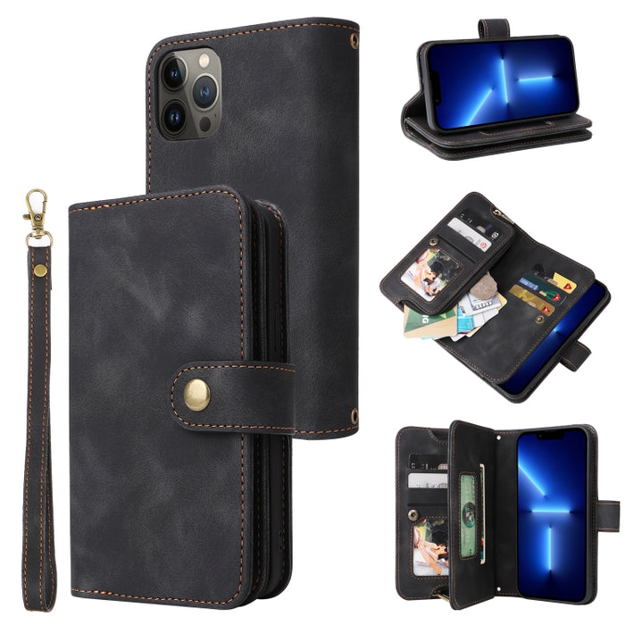 Ranura para tarjeta multifuncional Cartera con cremallera Funda de cuero con tapa para teléfono, For iPhone 11, For iPhone 11 Pro, For iPhone 11 Pro Max, For iPhone 12 Pro Max, For iPhone 12 Pro, For iPhone 12 mini, For iPhone 12, For iPhone 13 mini   ...