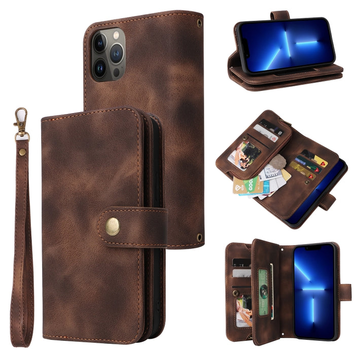 Ranura para tarjeta multifuncional Cartera con cremallera Funda de cuero con tapa para teléfono, For iPhone 11, For iPhone 11 Pro, For iPhone 11 Pro Max, For iPhone 12 Pro Max, For iPhone 12 Pro, For iPhone 12 mini, For iPhone 12, For iPhone 13 mini   ...