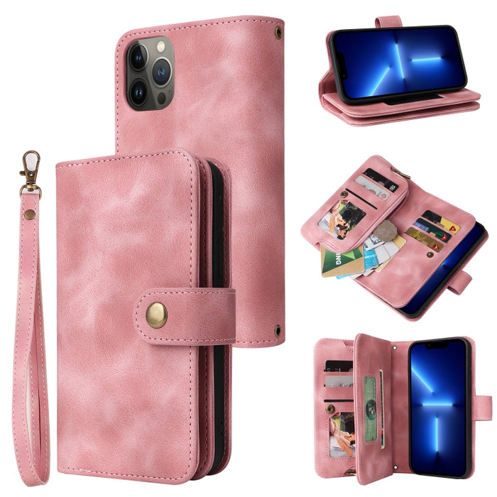 Ranura para tarjeta multifuncional Cartera con cremallera Funda de cuero con tapa para teléfono, For iPhone 11, For iPhone 11 Pro, For iPhone 11 Pro Max, For iPhone 12 Pro Max, For iPhone 12 Pro, For iPhone 12 mini, For iPhone 12, For iPhone 13 mini   ...