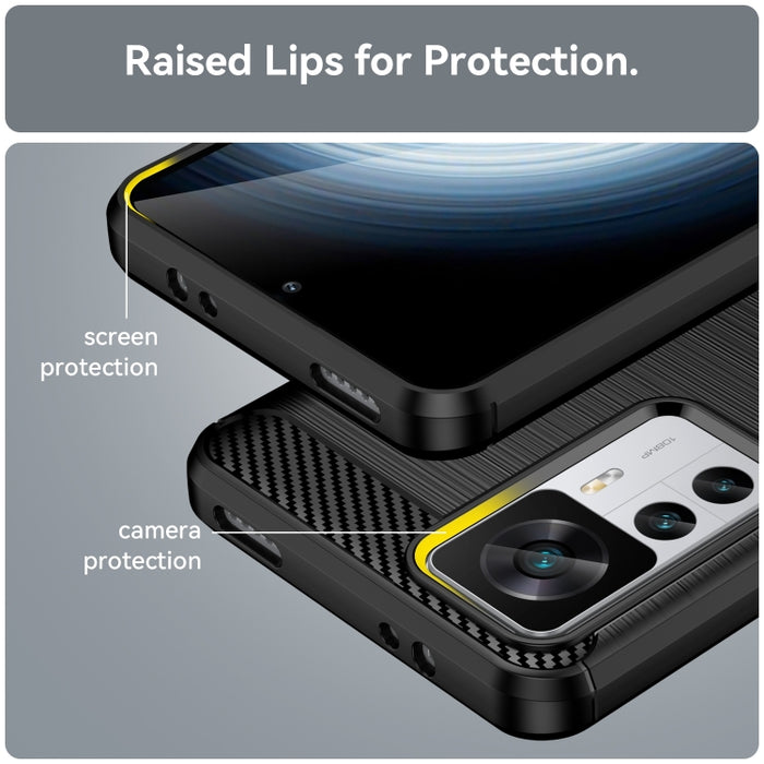 Caja de teléfono TPU de fibra de carbono con textura cepillada, For Xiaomi 12T Pro
