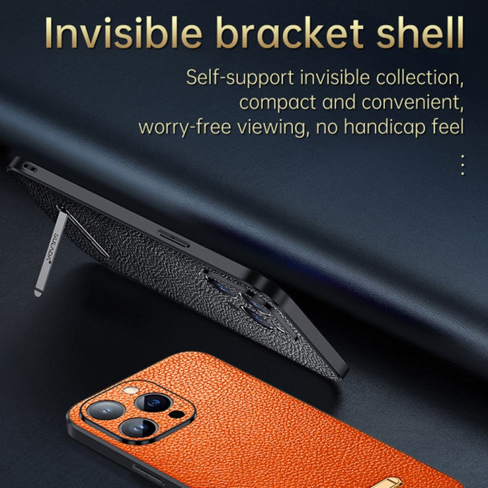 Estuche para teléfono con cubierta trasera de cuero con soporte invisible SULADA, For iPhone 14, For iPhone 14 Plus, For iPhone 14 Pro, For iPhone 14 Pro Max, For iPhone 13, For iPhone 13 Pro, For iPhone 13 Pro Max