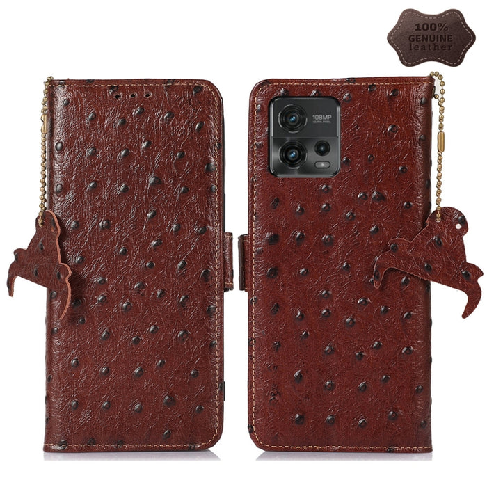 Estuche para teléfono RFID de cuero genuino con patrón de avestruz, For Motorola Moto G72 4G, For Samsung Galaxy A04e, For Samsung Galaxy A54 5G, For Xiaomi 13