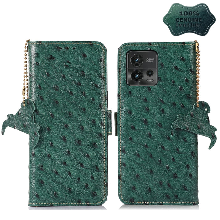 Estuche para teléfono RFID de cuero genuino con patrón de avestruz, For Motorola Moto G72 4G, For Samsung Galaxy A04e, For Samsung Galaxy A54 5G, For Xiaomi 13