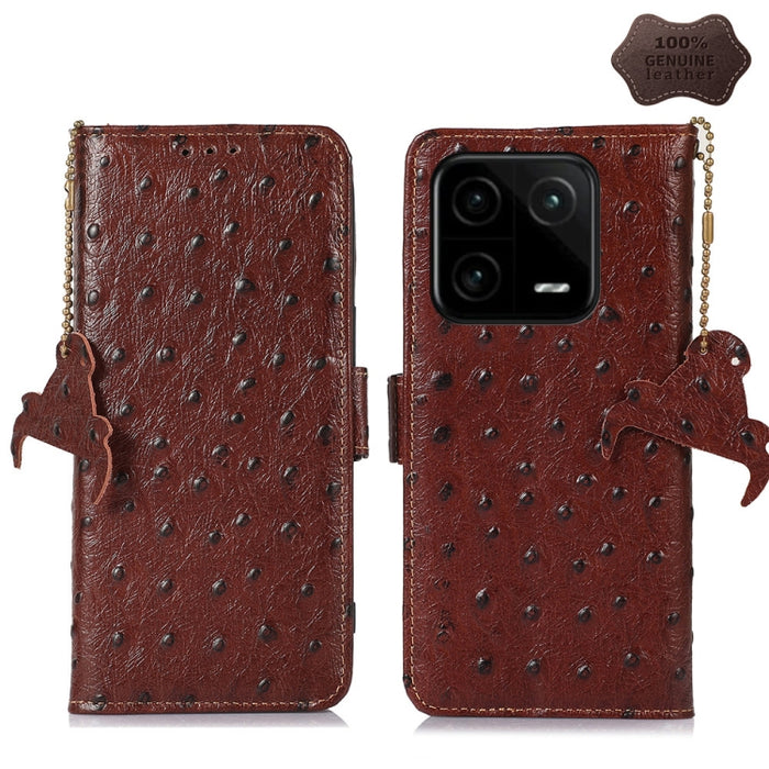 Estuche para teléfono RFID de cuero genuino con patrón de avestruz, For Motorola Moto G72 4G, For Samsung Galaxy A04e, For Samsung Galaxy A54 5G, For Xiaomi 13
