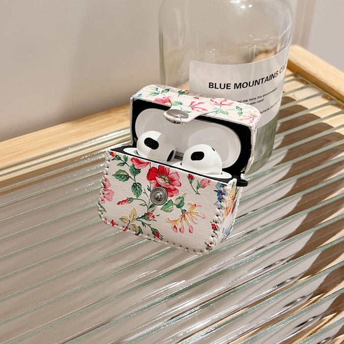 Estuche para auriculares inalámbricos de cuero PU floral blanco, For AirPods Pro 2, For AirPods 3, For AirPods Pro, For AirPods 1/2