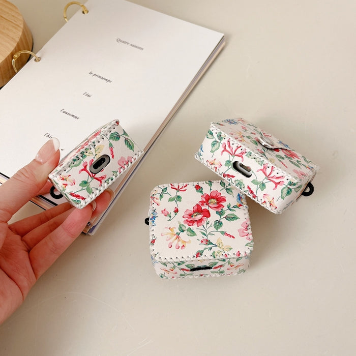 Estuche para auriculares inalámbricos de cuero PU floral blanco, For AirPods Pro 2, For AirPods 3, For AirPods Pro, For AirPods 1/2