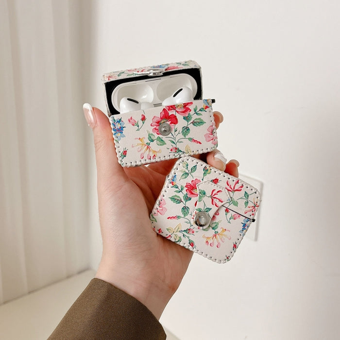 Estuche para auriculares inalámbricos de cuero PU floral blanco, For AirPods Pro 2, For AirPods 3, For AirPods Pro, For AirPods 1/2