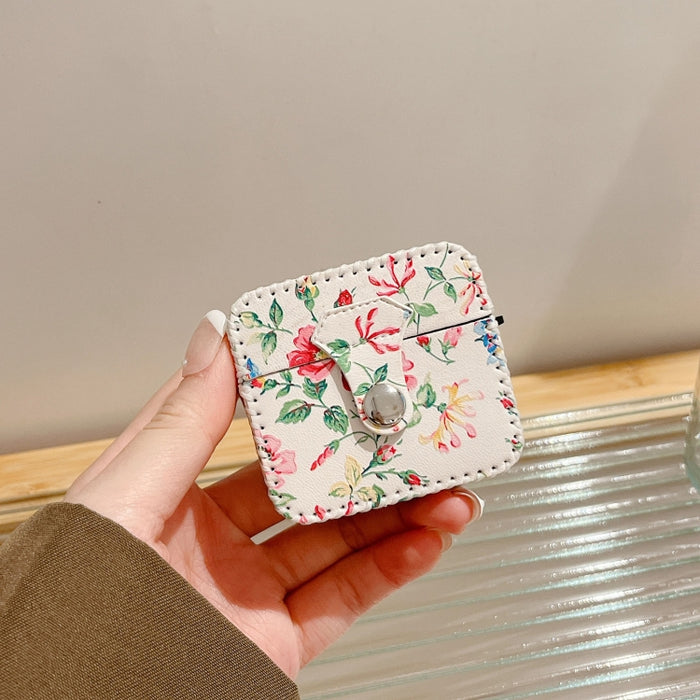 Estuche para auriculares inalámbricos de cuero PU floral blanco, For AirPods Pro 2, For AirPods 3, For AirPods Pro, For AirPods 1/2