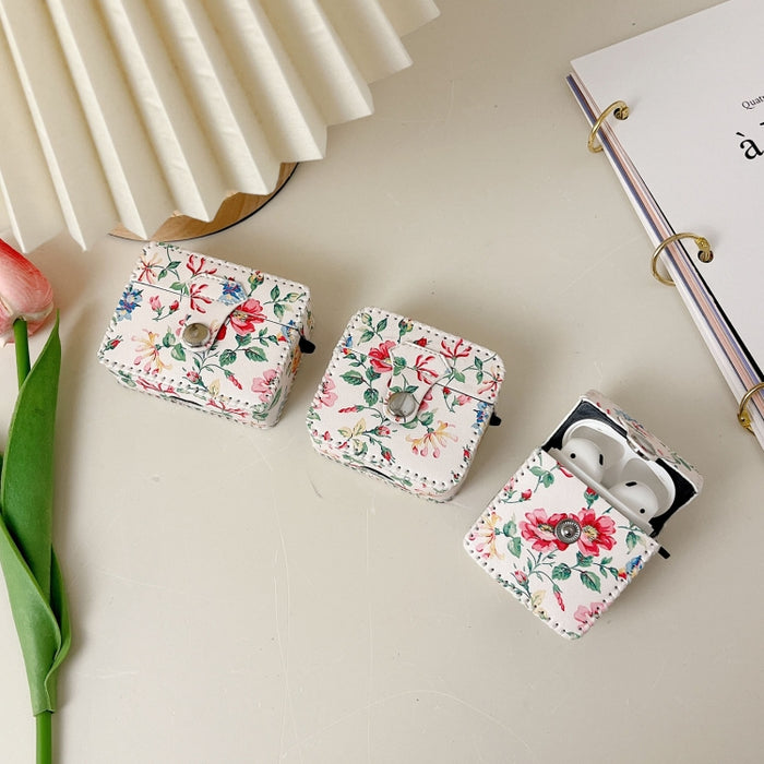 Estuche para auriculares inalámbricos de cuero PU floral blanco, For AirPods Pro 2, For AirPods 3, For AirPods Pro, For AirPods 1/2