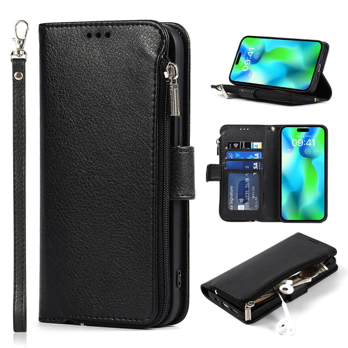 Estuche para teléfono de cuero con cremallera de microfibra, For iPhone 14 Pro Max, For iPhone 14 Pro, For iPhone 14, For iPhone 14 Plus