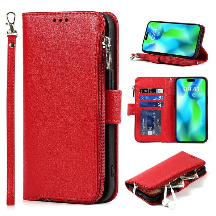 Estuche para teléfono de cuero con cremallera de microfibra, For iPhone 14 Pro Max, For iPhone 14 Pro, For iPhone 14, For iPhone 14 Plus