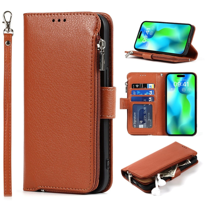 Estuche para teléfono de cuero con cremallera de microfibra, For iPhone 14 Pro Max, For iPhone 14 Pro, For iPhone 14, For iPhone 14 Plus