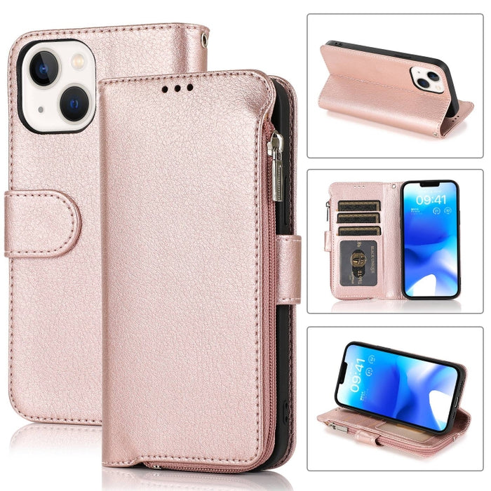 Estuche para teléfono de cuero con cremallera de microfibra, For iPhone 14 Pro Max, For iPhone 14 Pro, For iPhone 14, For iPhone 14 Plus