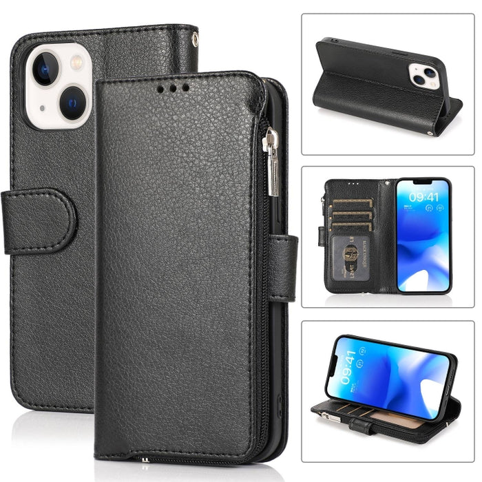 Estuche para teléfono de cuero con cremallera de microfibra, For iPhone 14 Pro Max, For iPhone 14 Pro, For iPhone 14, For iPhone 14 Plus