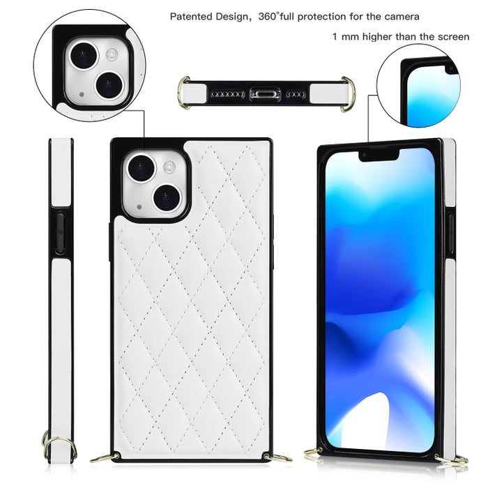 Estuche para teléfono de cuero de microfibra rombal cruzado, For iPhone 14, For iPhone 14 Plus, For iPhone 14 Pro, For iPhone 14 Pro Max